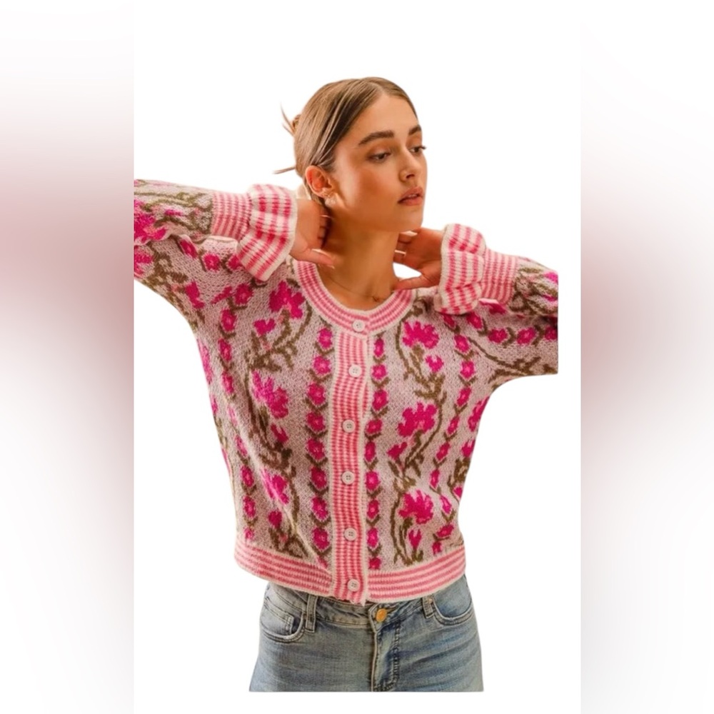 Floral Pink Cardigan Sweater-nwt - Picture 3 of 5